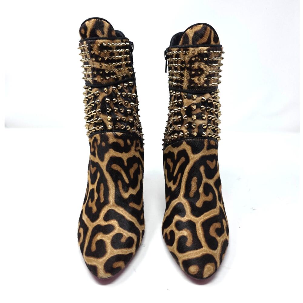 Christian Louboutin Ankle Boots Leopard Hongroise Calf Hair Spike Brown 38 8 - Picture 4 of 9